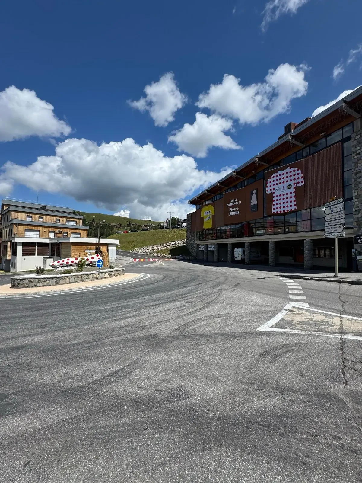 Polka-dot and yellow jersey façades at Plagne Aime 2000.