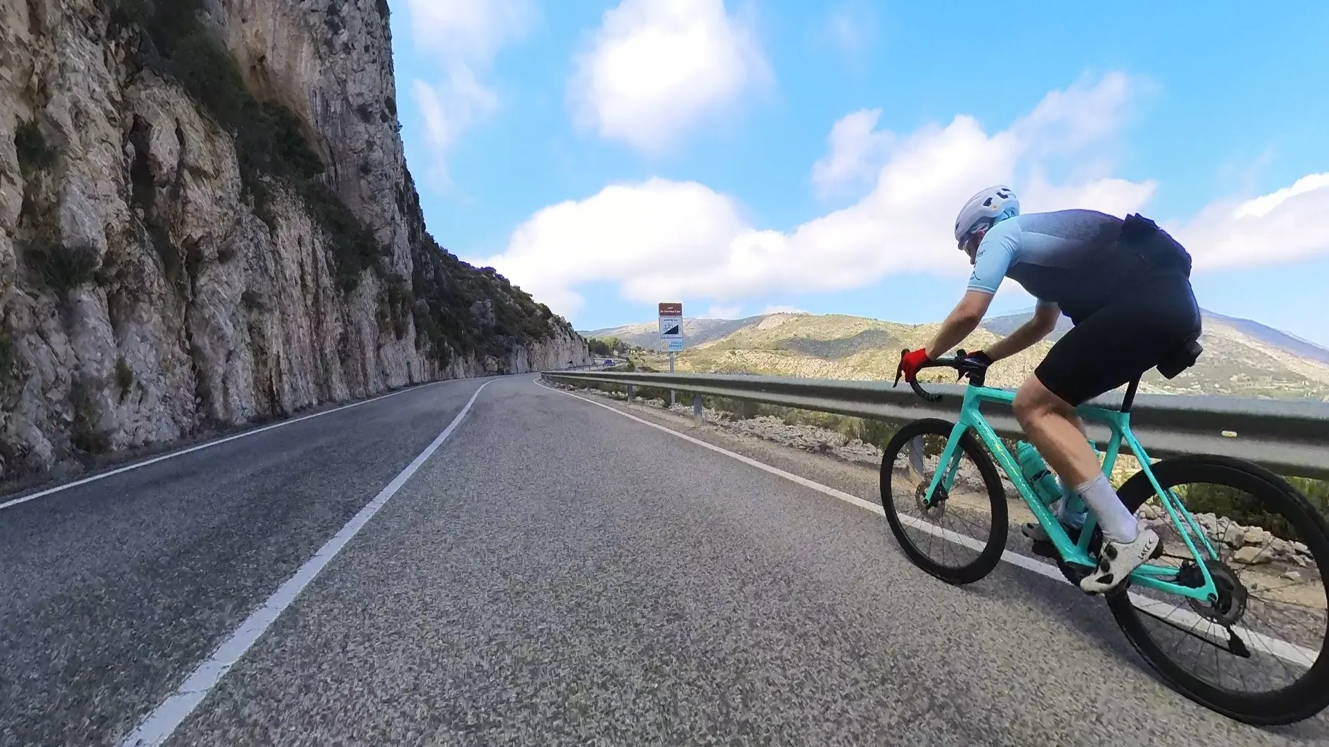 Road cycling Costa Blanca Spain — smooth tarmac on the Coll de Rates route from Calpe