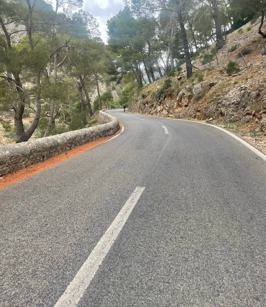 Sa Batalla climb through pine forest, Mallorca — one of the most beautiful climbs on the island