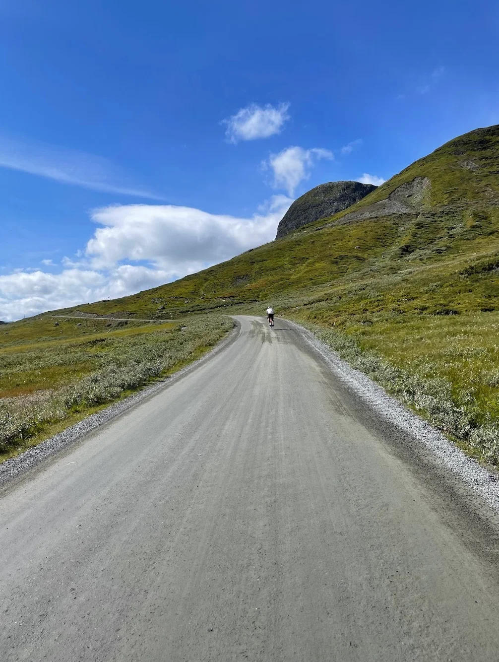 Cycling Jotunheimvegen, Norway — open mountain landscape with traditional summer farms and Jotunheimen peaks
