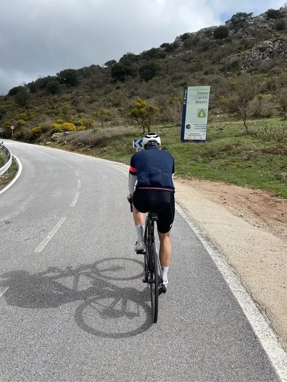 Passing the Sierra de las Nieves sign on the climb out toward El Burgo