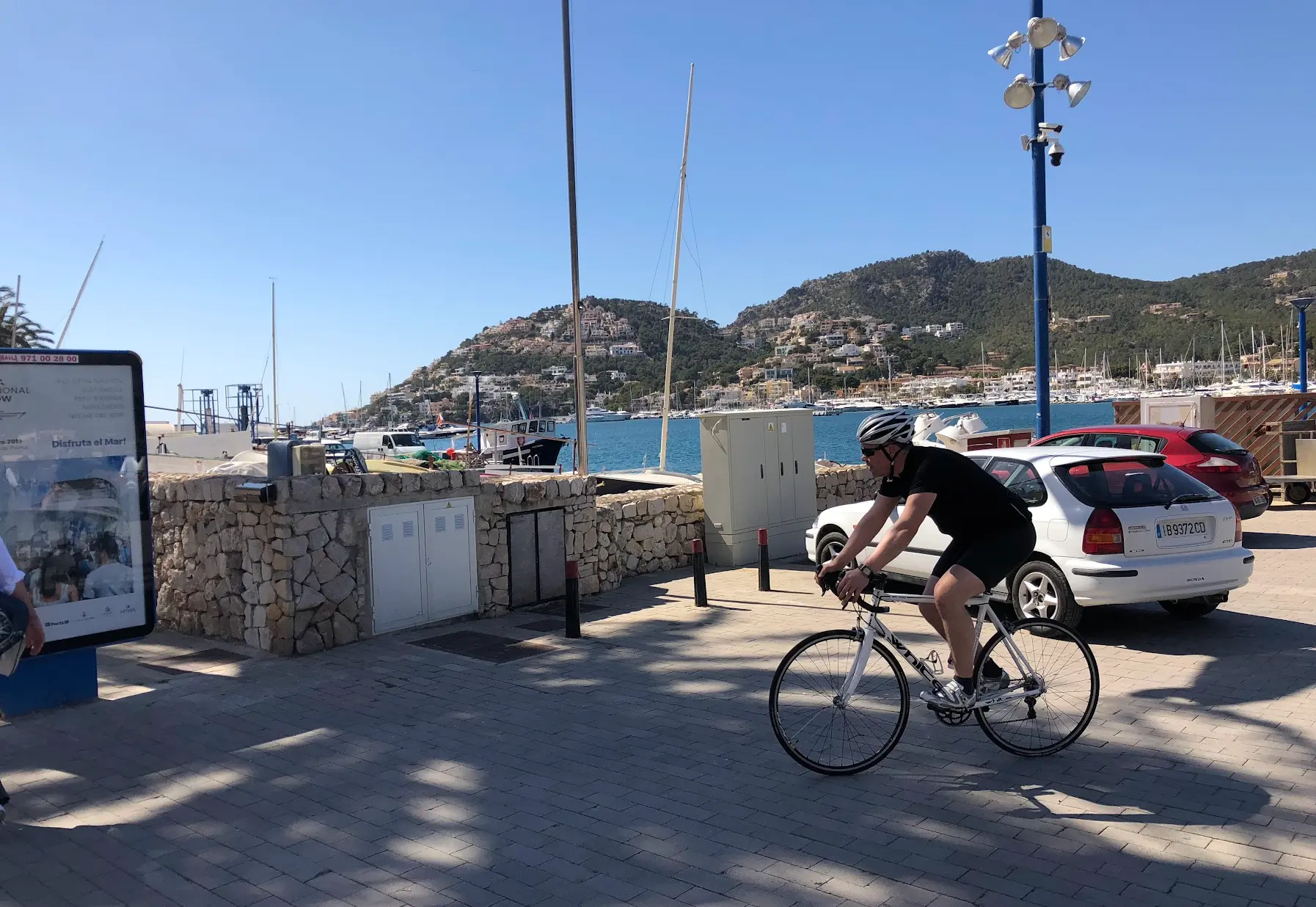 Mallorca coastal cycling near Andratx — limestone cliffs and turquoise water on the southwest loop