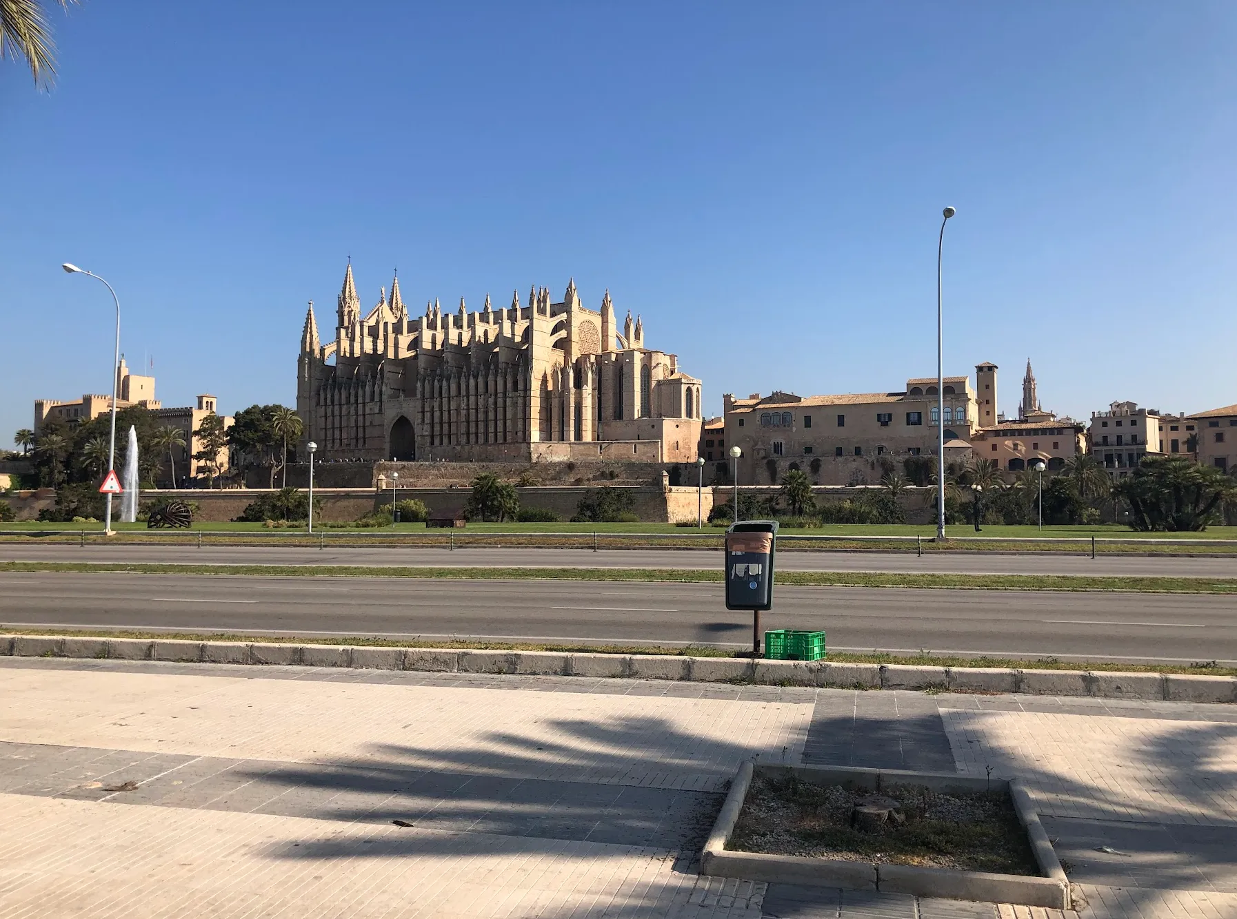 Palma Cathedral seen from Paseo Marítimo — the starting point of the southeast Mallorca cycling route