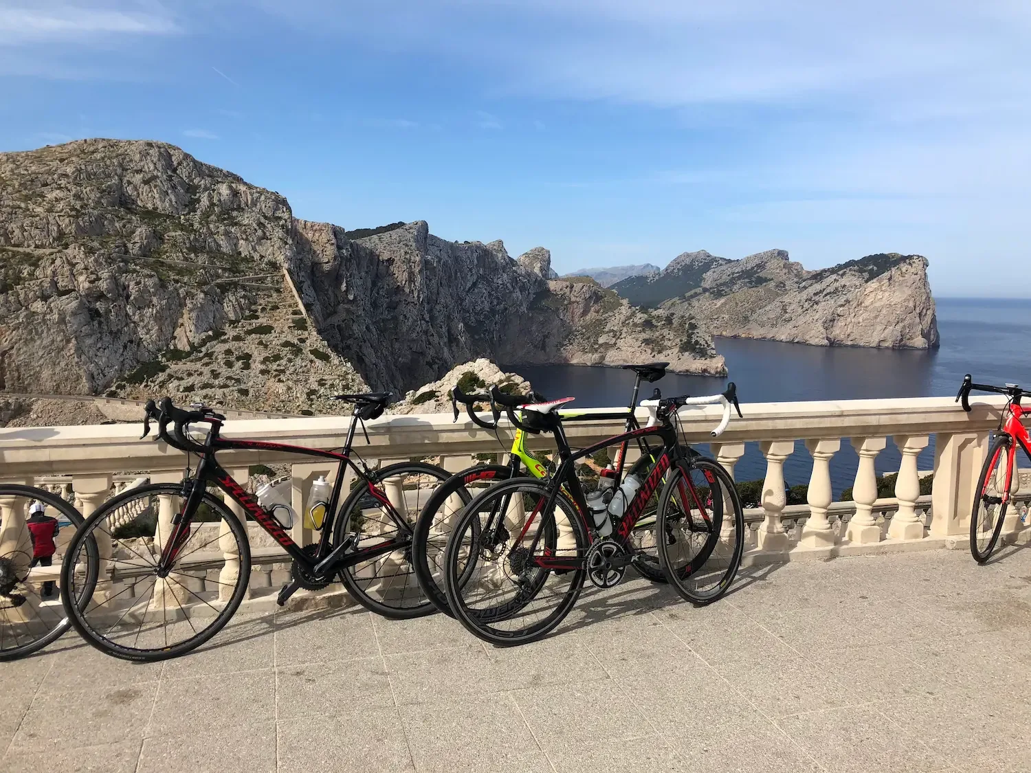 Bikes against the balustrade at Mirador des Colomer.