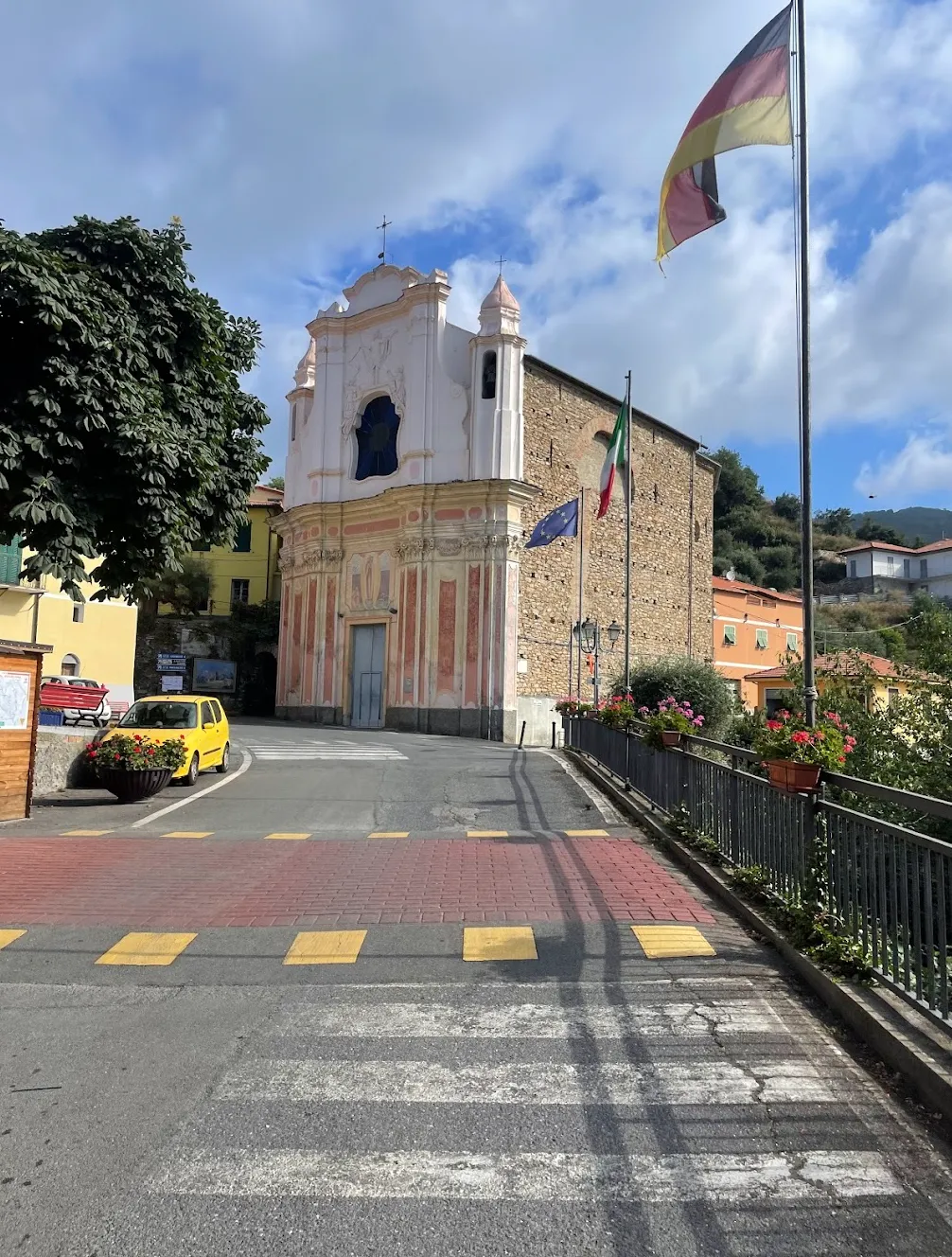 Church in Vasia village, Ligurian hinterland — cycling through medieval hill villages above San Remo