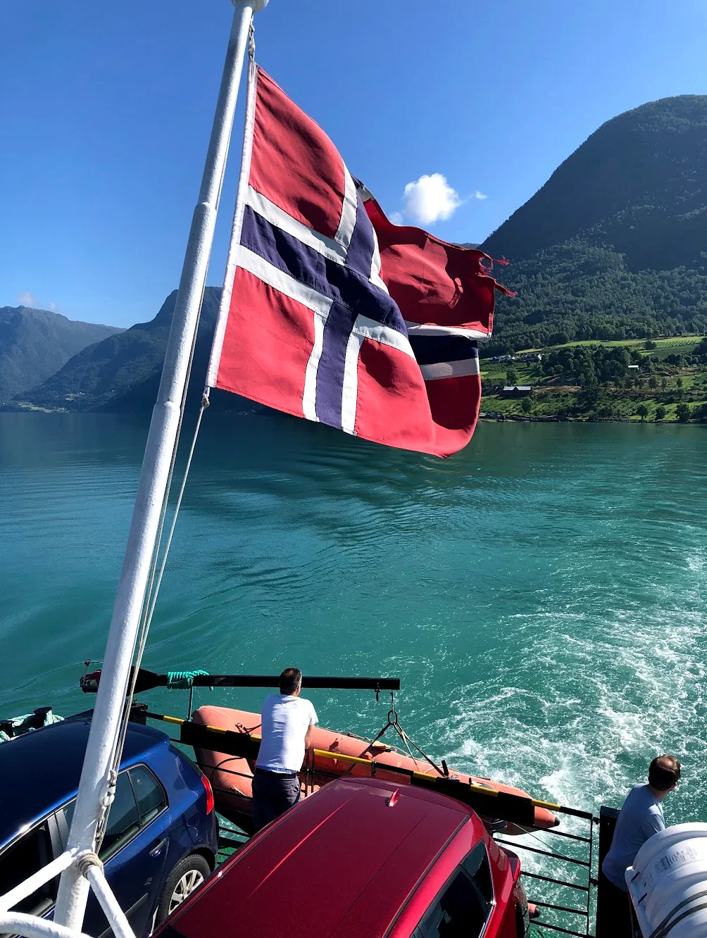 Ferry crossing Sognefjord, Norway — Urnes to Solvorn on the Sognefjord cycling route