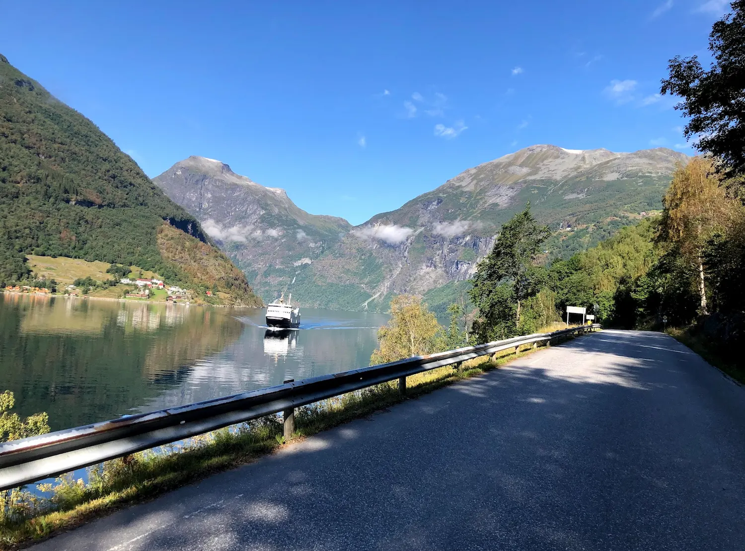 Geiranger fjord cycling ferry, Norway — ferry crossing on the Trollstigen and Eagle Road loop